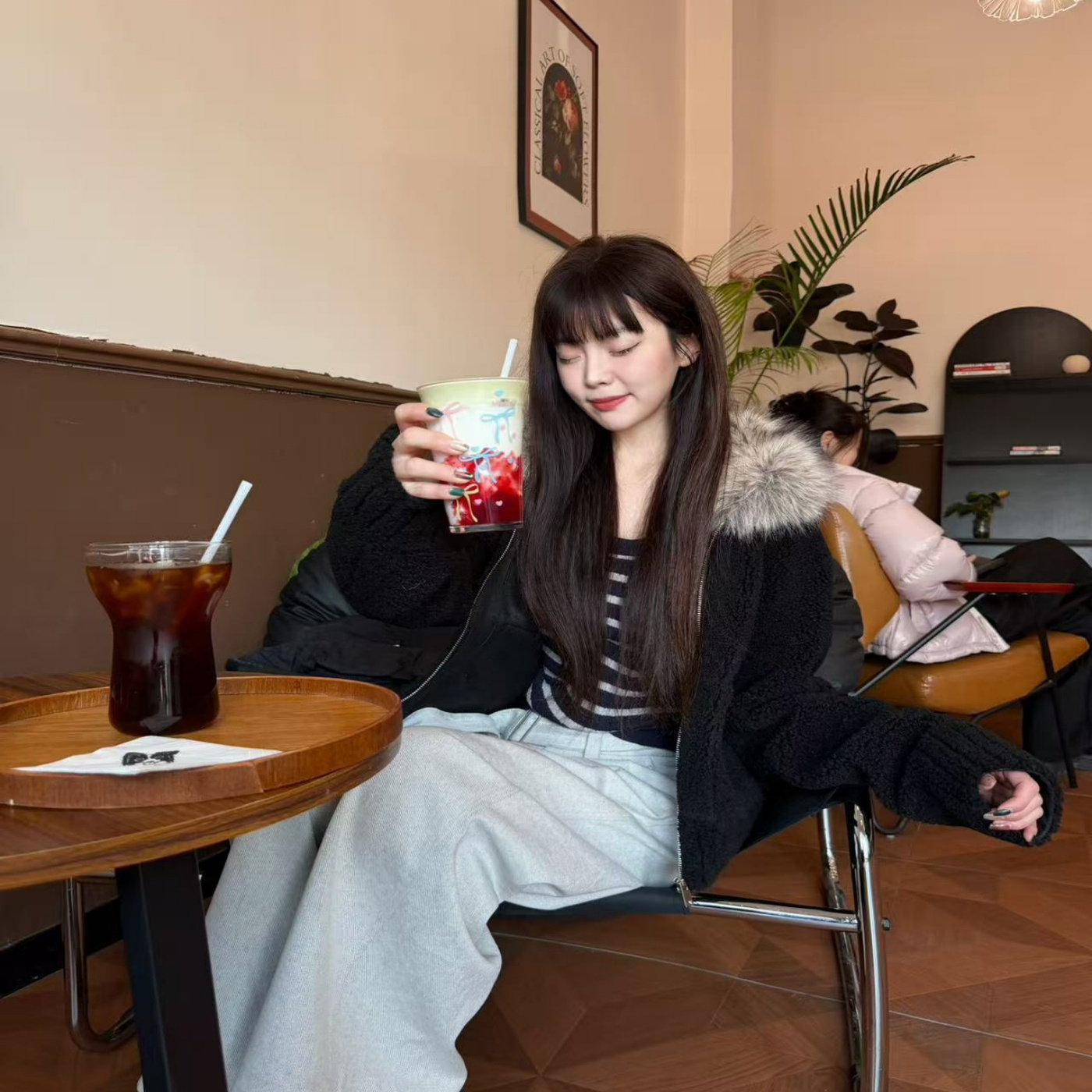 林十八 定染毛领小颗粒羊羔毛外套冬黑色毛毛冬装2025新品汉服,女装/女士精品,汉服上装,淘宝优惠券,粉丝福利购,淘宝优惠卷