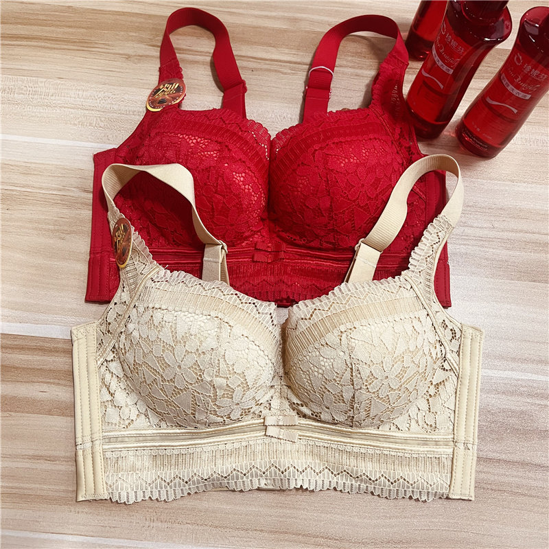 珍妮芬小胸1/2杯无钢圈聚拢收副乳文胸火山石内衣中厚丰胸罩5排口