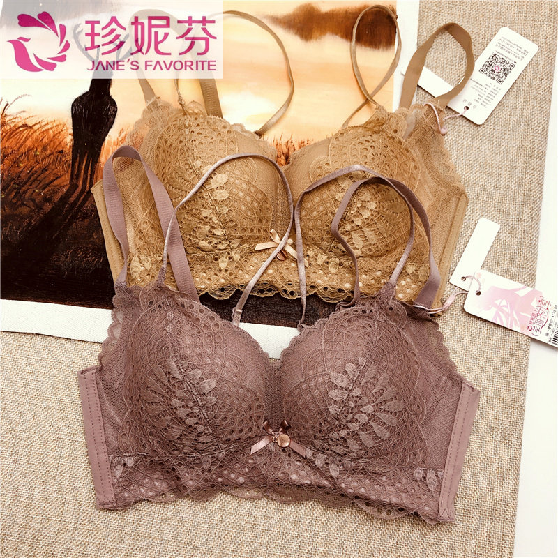 珍妮芬小胸薄款无钢圈舒适内衣少女学生美背蚕丝文胸交叉细带乳罩