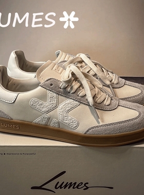 LUMES&YHGM德训鞋女款2026春季新款牛皮复古休闲百搭平底红色鞋子