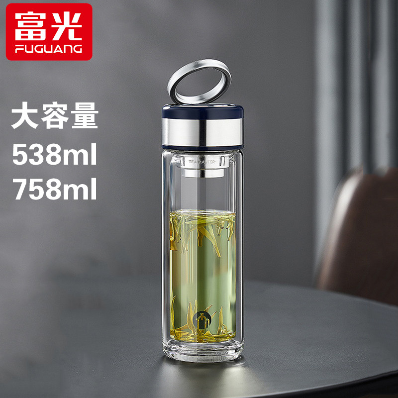 富光茶马仕双层玻璃杯手提环男女车载防烫便携泡茶单层水杯子定制