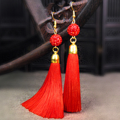 耳饰 潮韩国网红爆款 气质原创设计耳坠长款 红色流苏耳环2024年新款