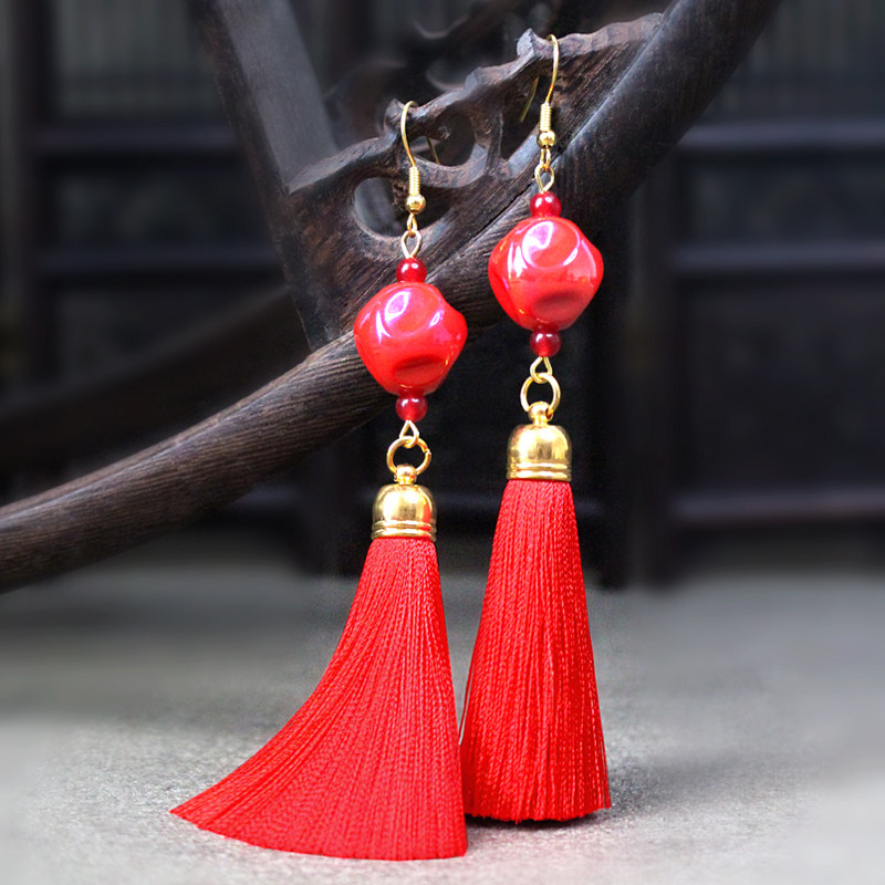 中国风高级感流苏耳环2024年新款潮气质韩国耳坠网红时尚个性耳饰,饰品/流行首饰/时尚饰品新,耳环,淘宝优惠券,粉丝福利购,淘宝优惠卷
