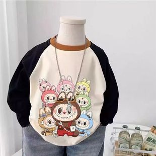 百搭拉布ins长袖 宝插肩女童上衣衫 T恤拉布布 新款 纯棉儿童男童夏季