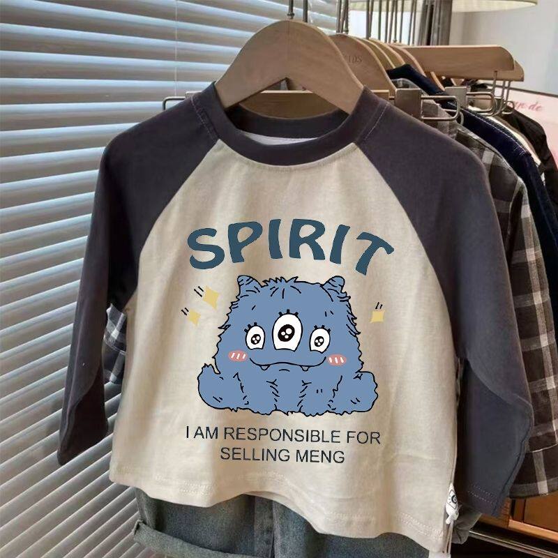 男童秋季长袖春秋款小怪兽儿童卡通t2025纯棉上衣打底宝宝女童T恤