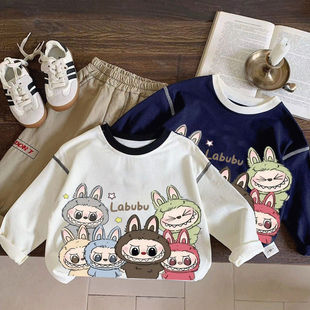 百搭t 中小童卡通拉布布T恤上衣新款 男女童儿童纯棉长袖 2025春秋季