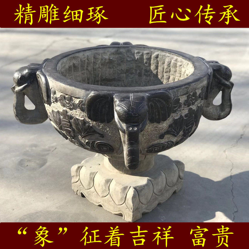 新品仿古石雕刻养鱼盆莲花缸家居装饰庭院摆件盆景石盆莲花双鱼槽