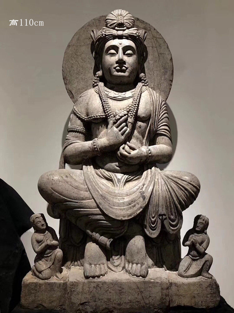 古玩石头庭院摆件人物像明清陀罗像寺庙供奉释迦摩尼站像