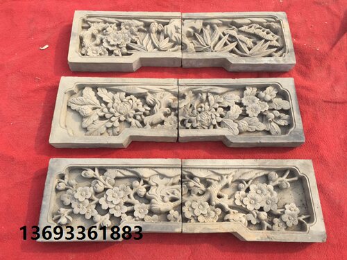 山西仿古砖雕 中式电视背景墙 壁画装饰品 梅兰竹菊 76X22cm