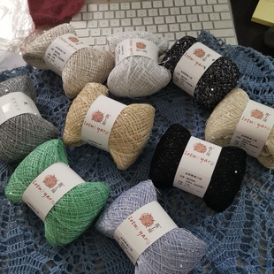 莲工房进口毛线 定牌金银葱亮片棉线 编织配线 50克/600米