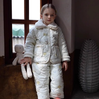 女童冬季三层夹棉家居服套装