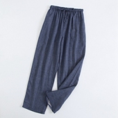 子大码 家居裤 纯棉双层纱布长裤 男春秋薄款 睡裤 全棉棉纱简约宽松裤