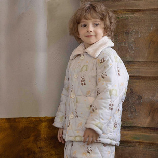 特厚儿童新品三层加厚夹棉男童家居服可外穿保暖一套过冬男孩睡衣