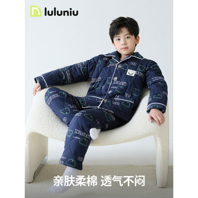 男童睡衣冬季纯棉夹棉三层家居服