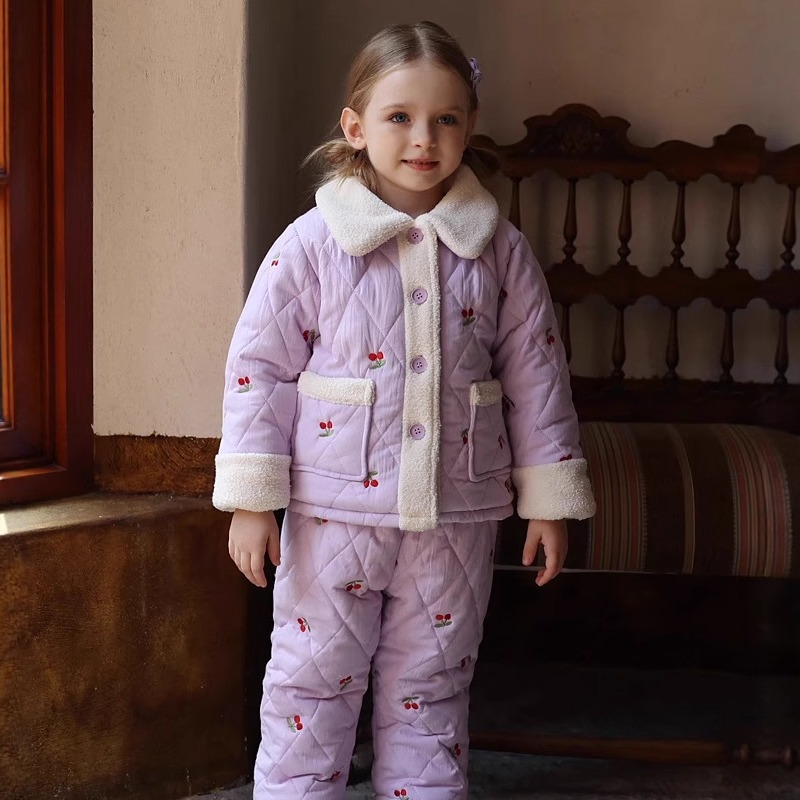 女童三层夹棉家居服套装冬季加绒