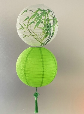 绿色系竹子纸灯笼国风古典传统梅兰竹菊吊灯罩古风汉服手绘纸灯罩