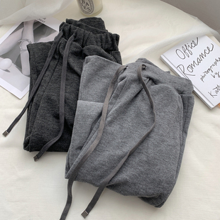 女新款 瘦长直筒阔腿裤 垂感雪花棉秋冬显瘦抽绳百搭休闲宽松长裤