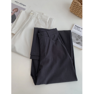 灰色西装 阔腿裤 裤 显瘦百搭高腰气质休闲拖地长裤 女春季 松弛有度