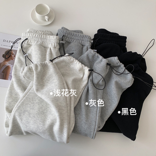 女加绒加厚高腰哈伦运动卫裤 冬季 脚收口休闲裤 调节裤 洋气时髦个性