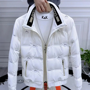 新款立领男士羽绒服韩版撞色个性字母棉服男外套痞帅精神小伙棉衣