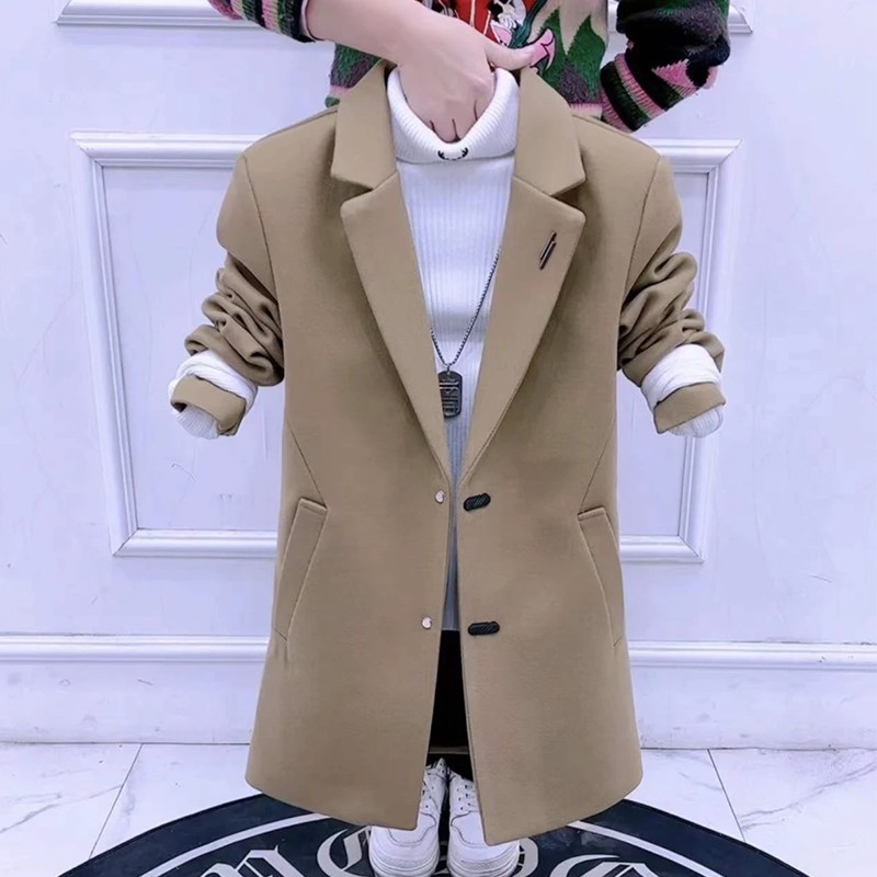 冬季外套男简约纯色韩版潮流风衣