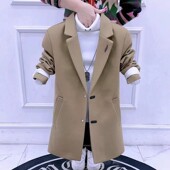 外套男简约纯色韩版 潮流中长款 男士 冬季 毛呢大衣痞帅西装 领风衣