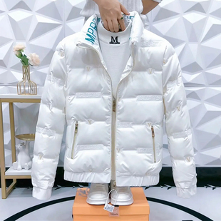 棉服外套男冬季新款拼色立领男士羽绒服亮面潮流字母精神小伙棉衣