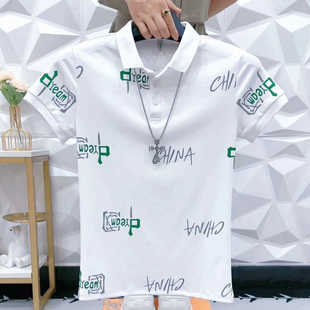 社会小伙t恤韩版 个性 短袖 网红半袖 男士 新款 夏季 字母刺绣polo衫
