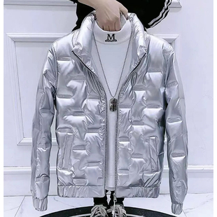 韩版 亮面男士 棉服外套男立领修身 潮流刺绣冬季 棉衣 羽绒服轻薄短款