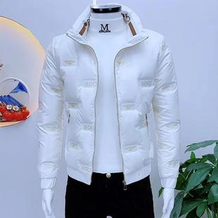 羽绒服痞帅字母潮牌保暖免洗棉衣 立领男士 亮面棉服外套男冬季 韩版