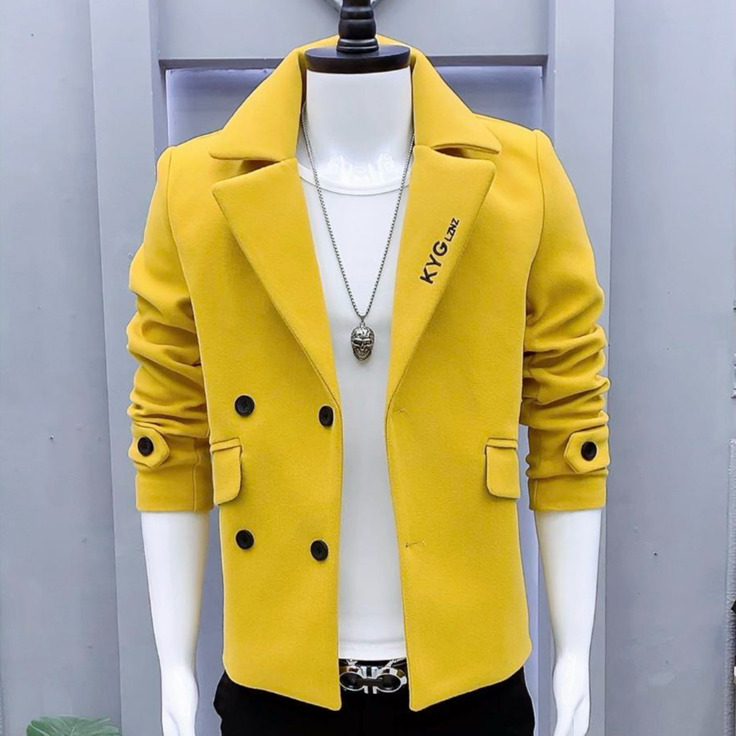 秋冬外套男翻领潮流时尚短款男士毛呢大衣韩版刺绣双排扣呢子夹克,男装,毛呢大衣,淘宝优惠券,粉丝福利购,淘宝优惠卷