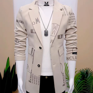 潮牌字母秋冬毛呢大衣男士韩版潮流新款中长款风衣修身痞帅男外套