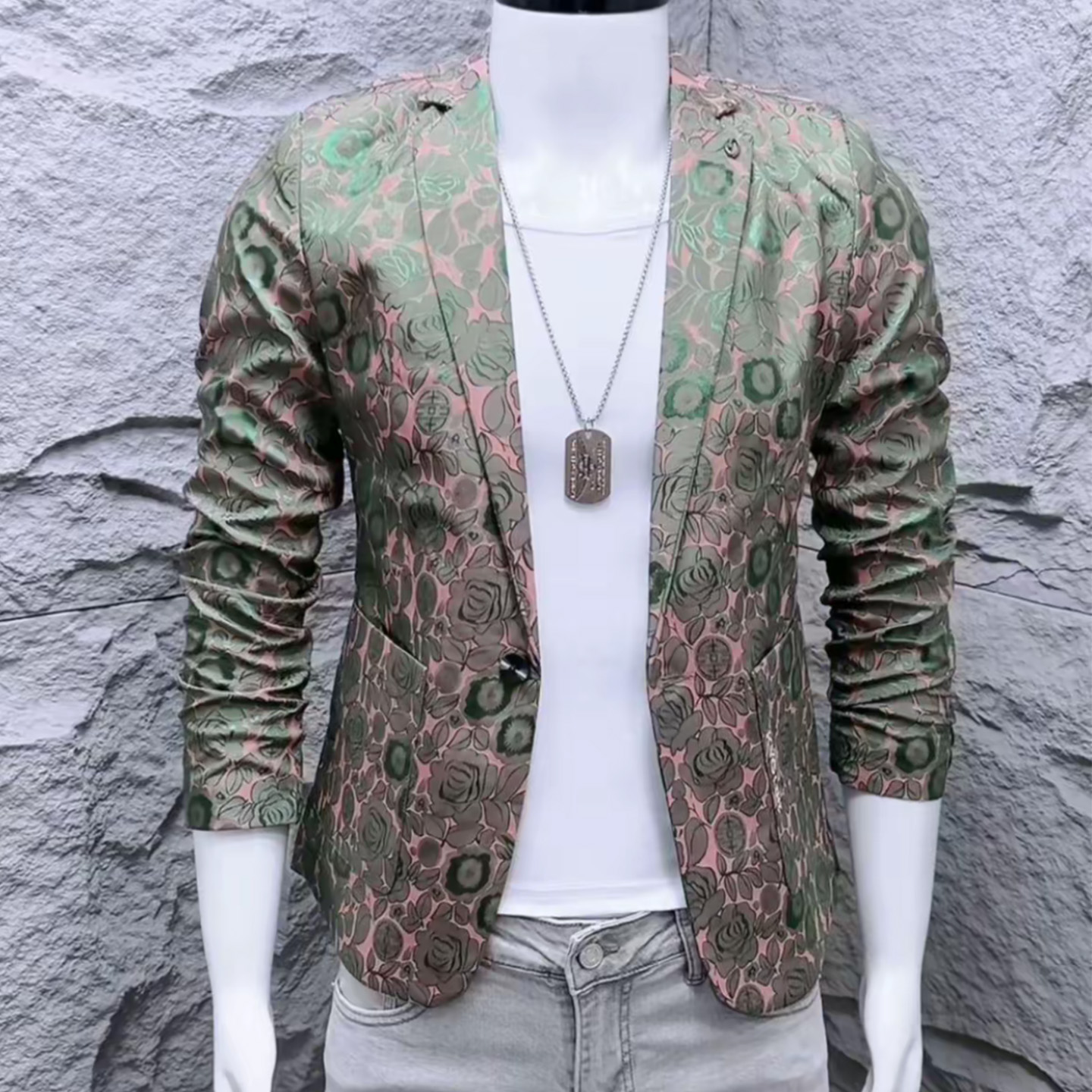 秋季外套男潮流韩版痞帅提花男士小西装时尚百搭个性修身网红西服