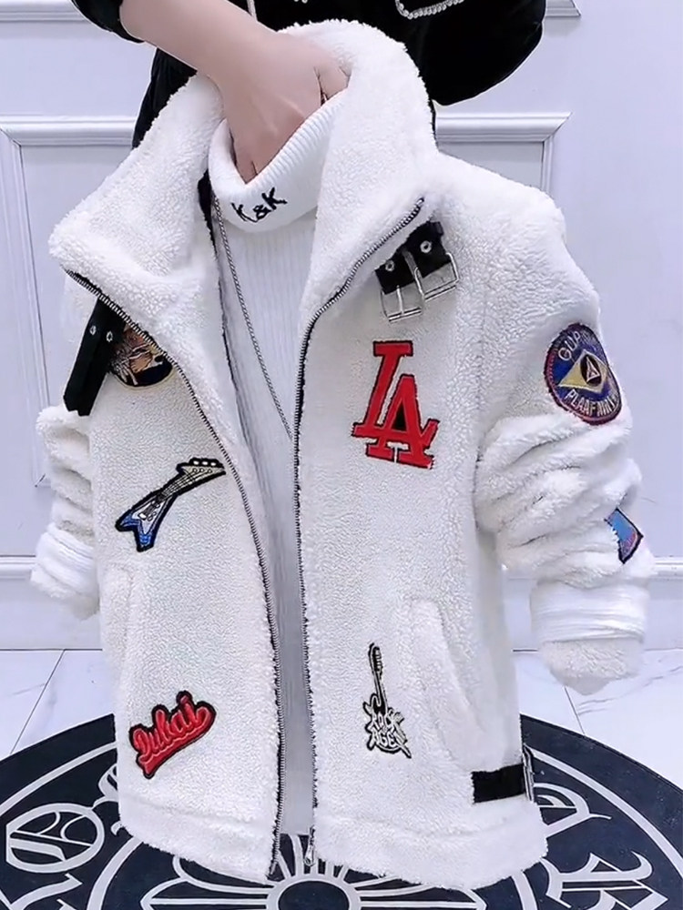 WINTER JACKET MENS FASHION BRAND STAND COLLAR THICKENED EMBROIDERED LAMB WOOL COTTON CLOTHING WARM KOREAN VERSION OF THE SHORT INTERNET CELEBRITY MENS COTTON CLOTHES