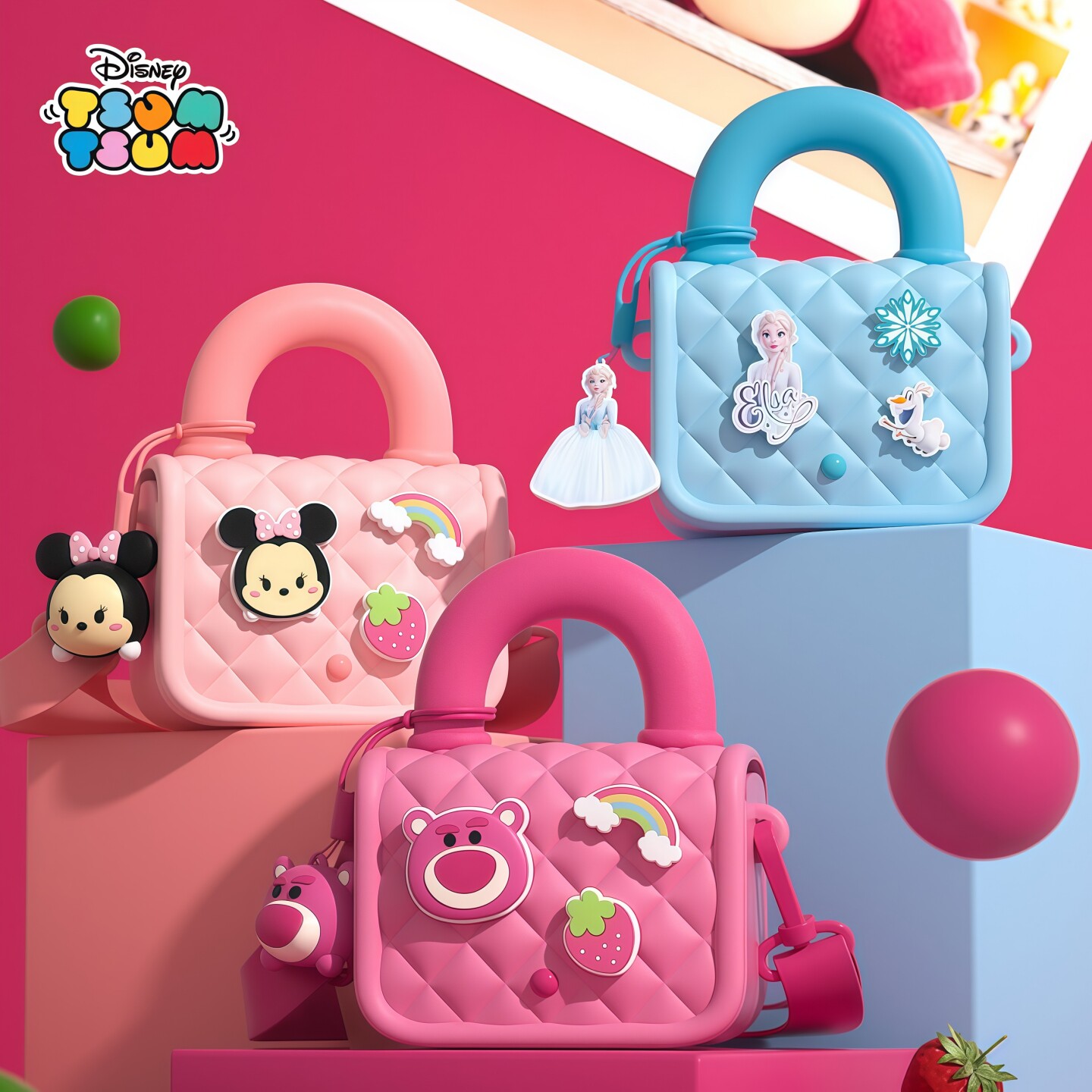 迪士尼正版草莓熊儿童斜挎包男女孩逛街旅游可爱单肩背包手提包包