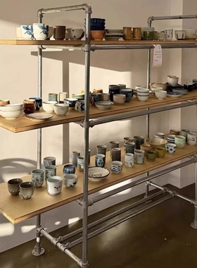 美式简约实木文件书柜书架一体靠墙铁艺置物架办公客厅复古展示柜