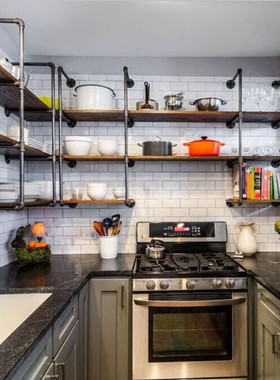 美式乡村复古整体橱柜厨房吊柜水管工业风酒吧墙上隔板置物架定制