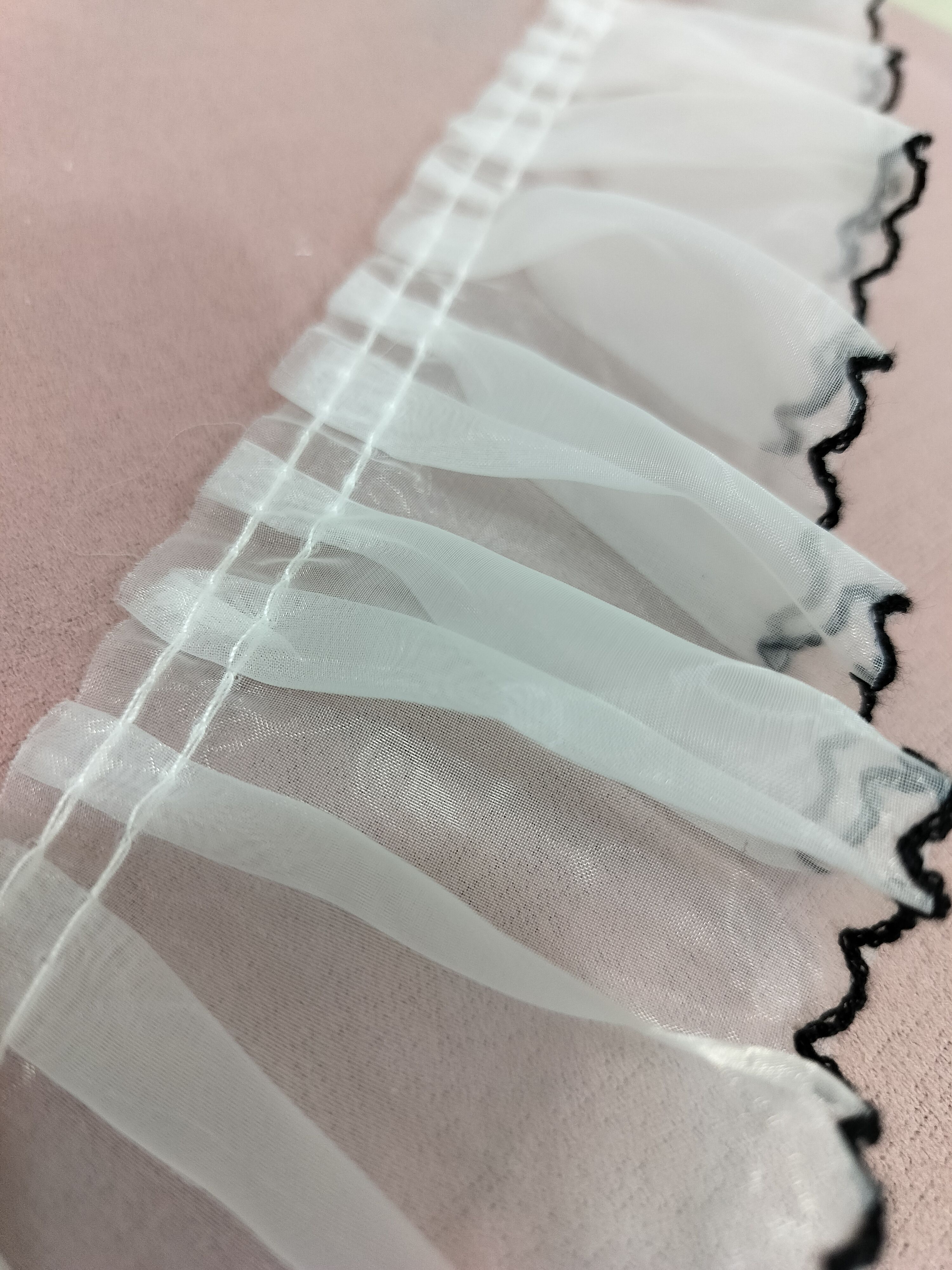 窗帘白色黑边褶皱蕾丝欧根纱侧边帘头拼接花边服装装饰diy装饰边