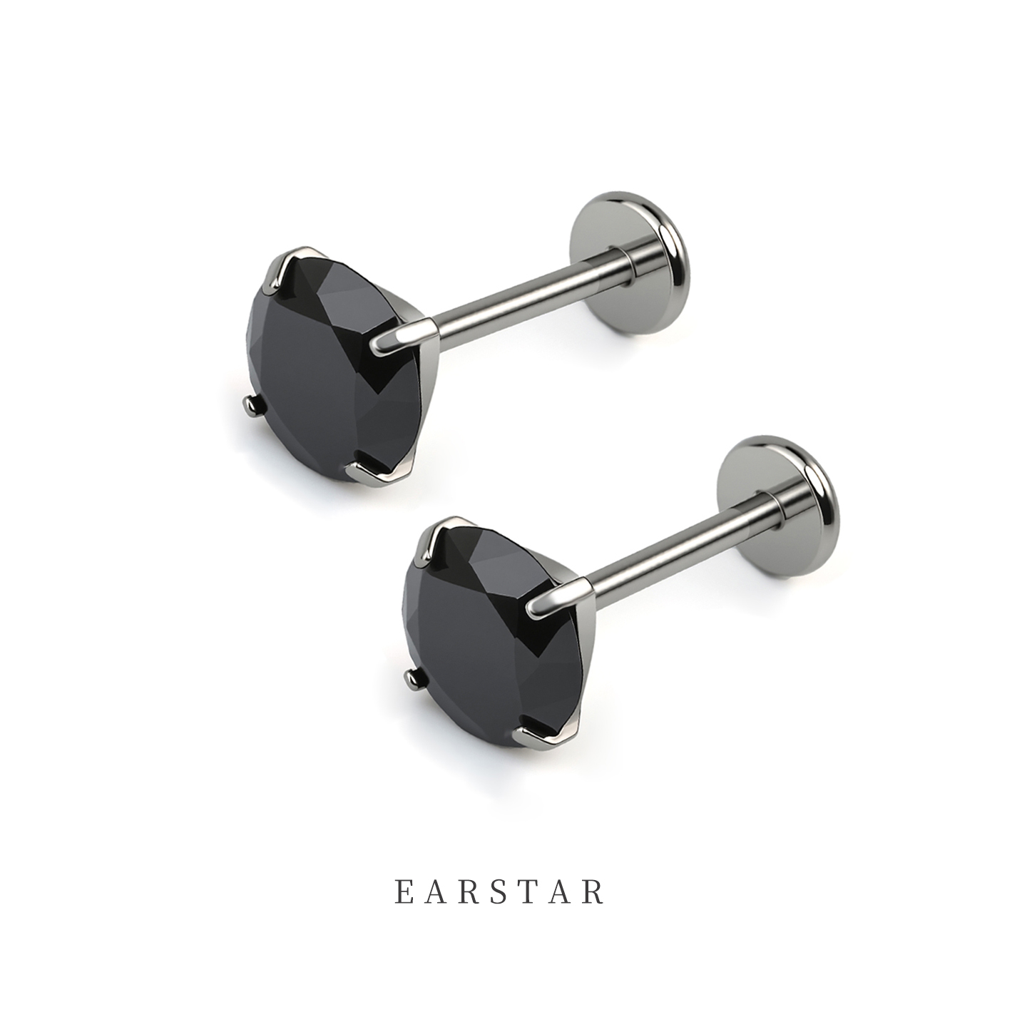 医用f136钛合金黑色锆石耳钉男插针款防过敏耳骨耳蜗钉女洗睡免摘