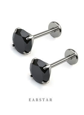 医用f136钛合金黑色锆石耳钉男插针款防过敏耳骨耳蜗钉女洗睡免摘