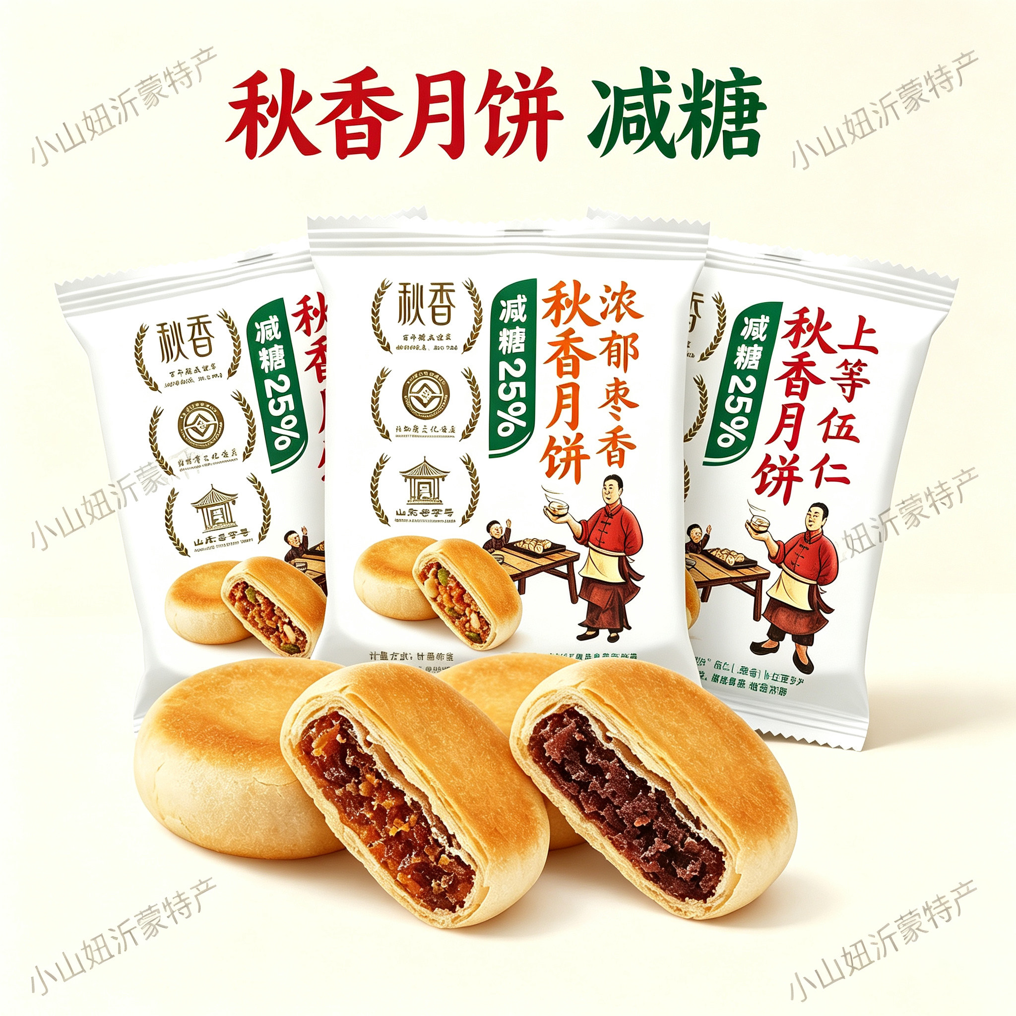 秋香月饼苏式五仁豆沙酥皮枣泥礼盒多口味中秋团购礼盒临沂秋香