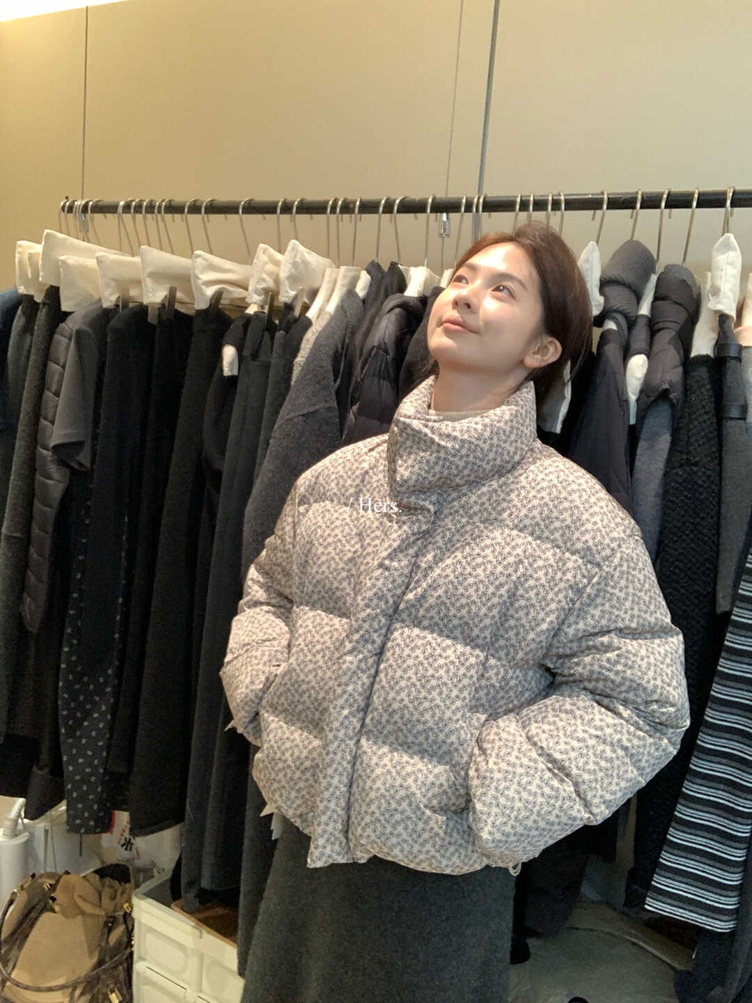 13#冬上新！【Hers】高级质感简约复古日常博主调性碎花羽绒服