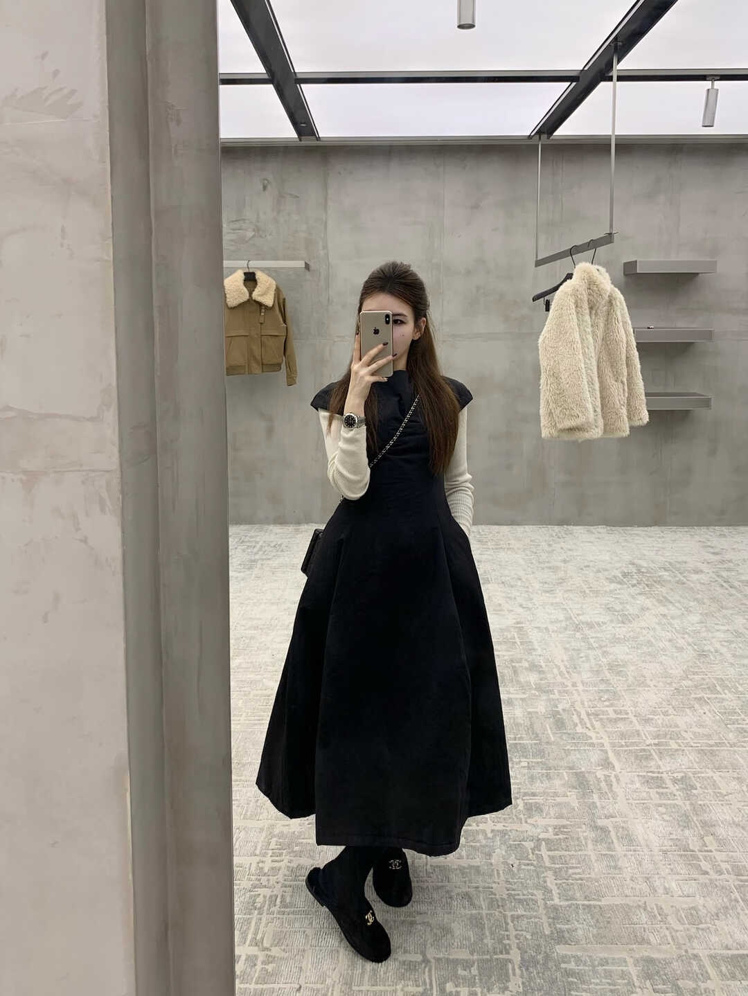 EASE法式气质赫本风夹棉背心裙加厚立体剪裁多片拼接连衣裙好显瘦