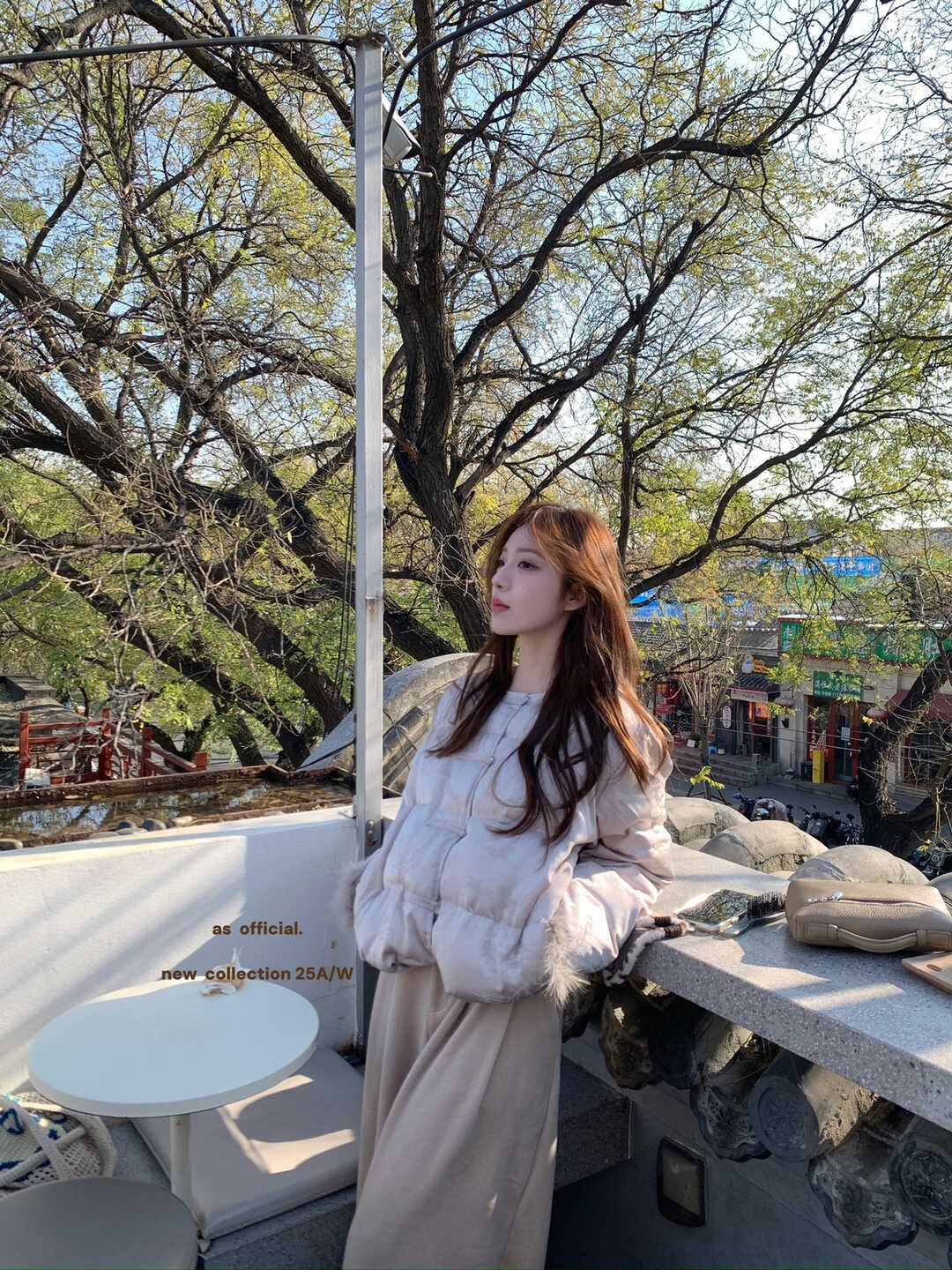 冬日新中式AS国风经典圆领盘扣袖口毛茸边拼接羽绒服(50%白鸭绒)