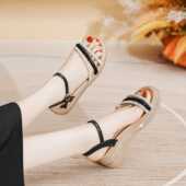 百丽夏品牌夏季 女坡跟水钻一字带百搭仙女风休闲晚风女鞋 新款 凉鞋