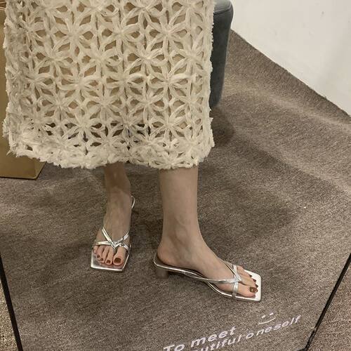 夏季新款韩版粗跟方头夹趾