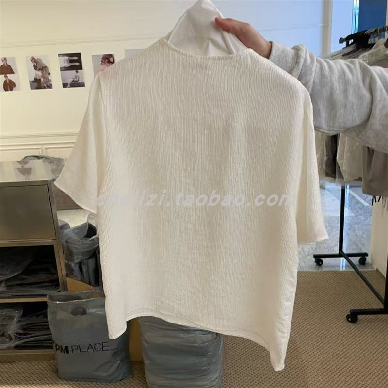 韩国东大门2025秋季新品ARTISANAL/wsrm气质褶皱纹理后系扣衬衫