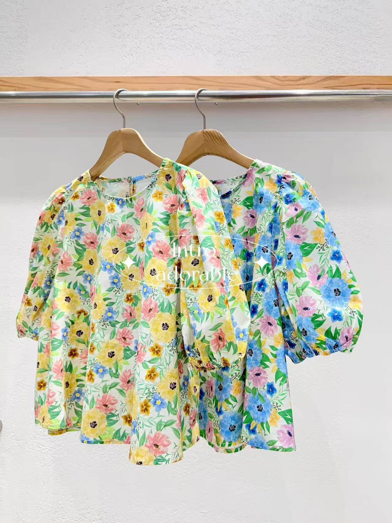 韩国东大门2026夏季新品INTRO甜美简约时尚新款碎花花套头衬衫