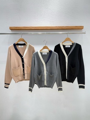 韩国东大门2025秋季新品INTRO撞色拼接V领单排扣口袋针织开衫毛衣