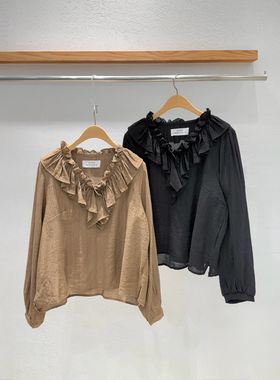 韩国东大门2026春新品INTRO时尚百搭纯色V领长袖衬衫女